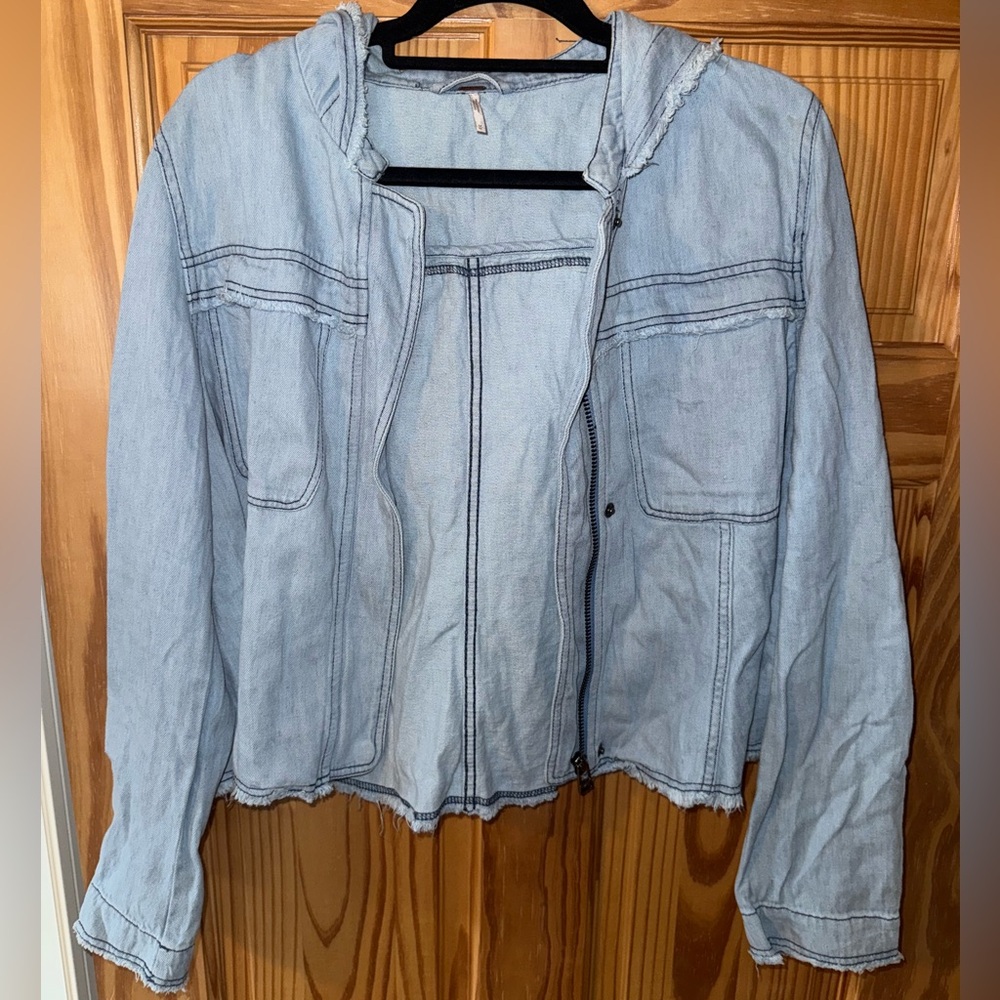 Free People Swing Light Blue Denim Jacket with hood